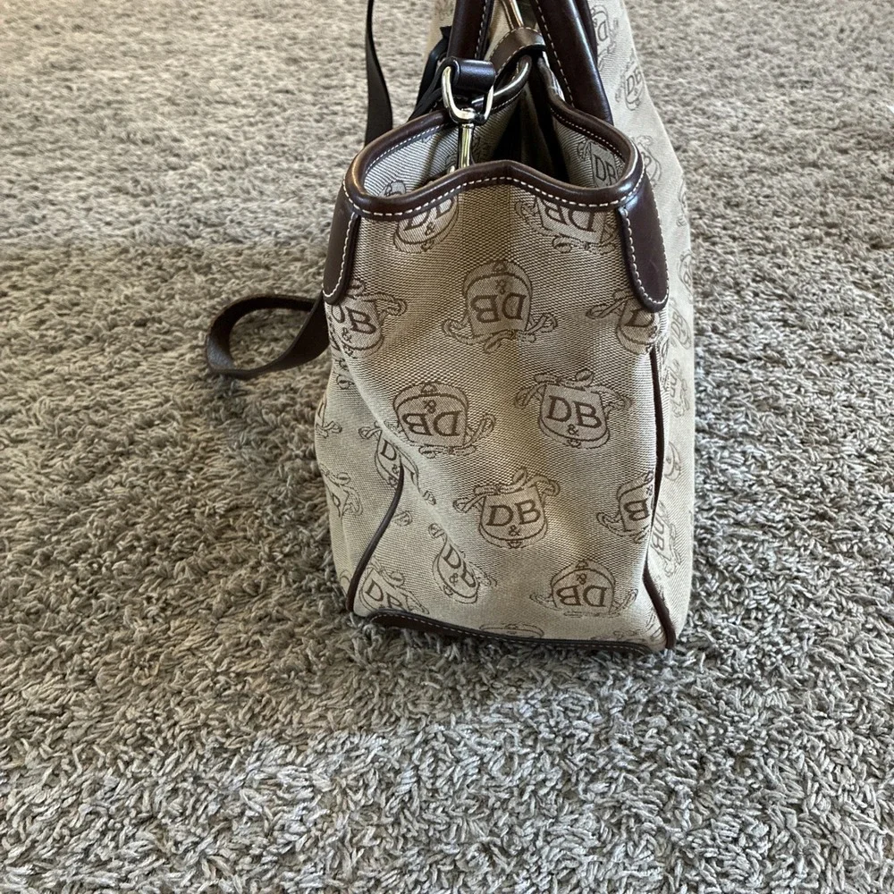 DOONEY & BOURKE Signature Beige Canvas Leather LRG Double Handle Tote Buckle